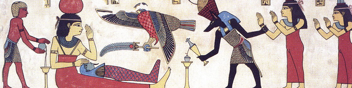 Ancient funerary imagery reflecting religious beliefs and concepts of the afterlife in Egypt.