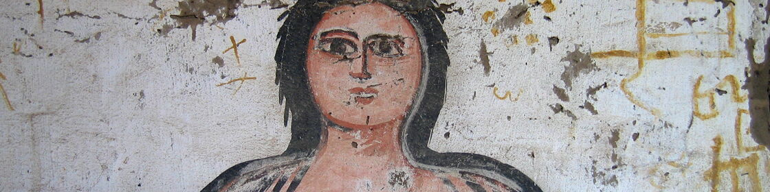 Wall painting preserved inside one of the Late Antique tombs at Tuna el-Gebel.